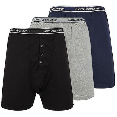 Black Ribbed Button Fly Boxers (3 pack)